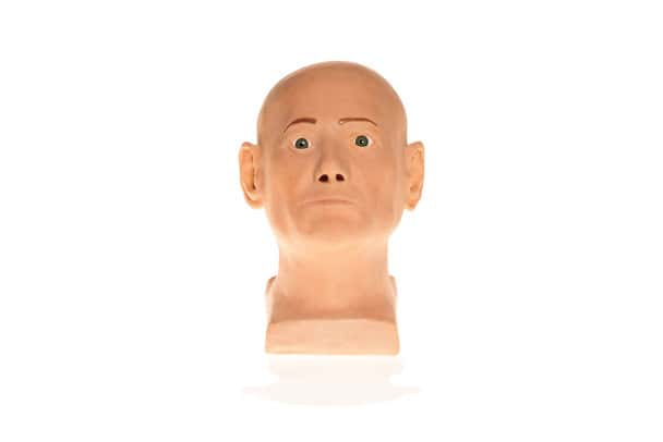 SimSkin Head Training Model - Cosmo Head - Front View of the Head and Neck, Green Eyes