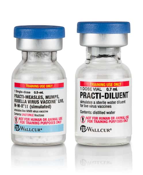 Practi-Measles, Mumps, Rubella (MMR)  20 Diluent (0.7 mL) and 20 Powder (0.5 mL), Simulated Medication - 40 Count