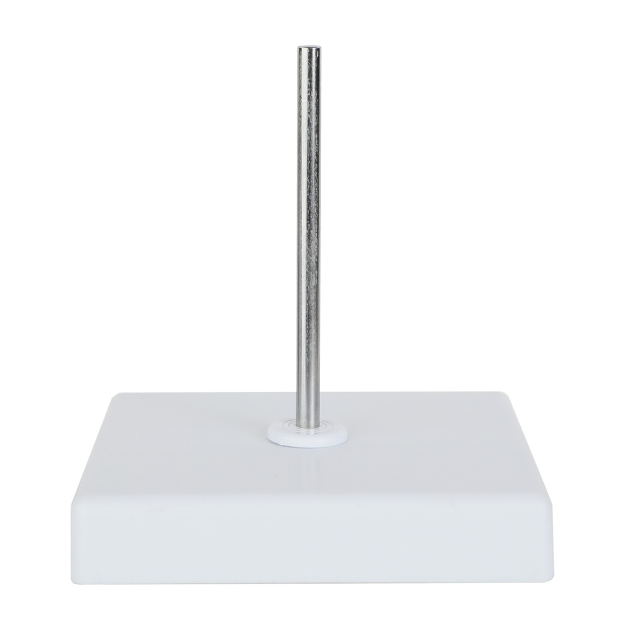 Image of the included metal plastic stand, which measures about four by five inches tall.