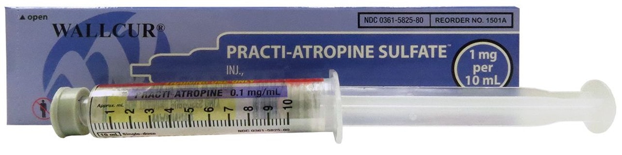 Practi-Atropine Sulfate I.V. (1 mg/10mL) Pre-Filled 10 mL Syringe - 1 Count
