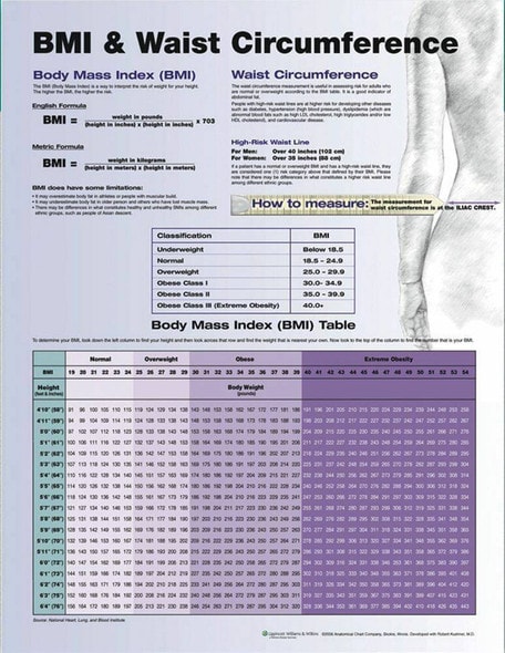 BMI and Waist Circumference Laminated Chart BMI and Waist Circumference Laminated Chart