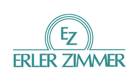 The image displays a logo for &quot;Erler Zimmer&quot; in teal, with stylized text and concentric circles above.